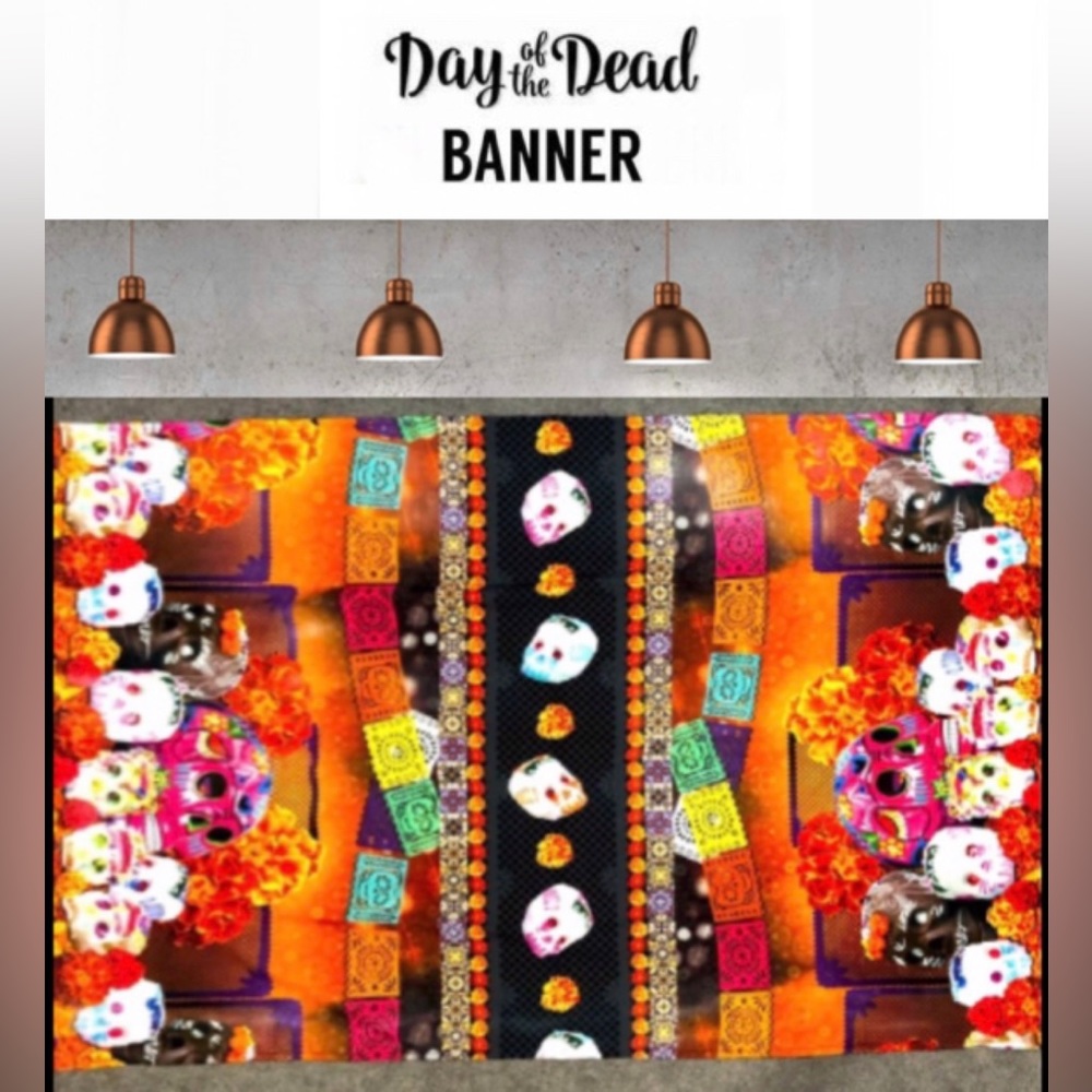 BANNER Day of the Dead Skeletons Multicolored Fabric banner size57"x37”NWOT